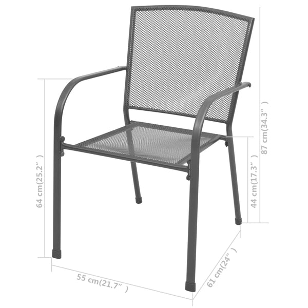 Vidaxl Stackable Garden Chairs 2 Pcs Steel Grey Patio Chairs