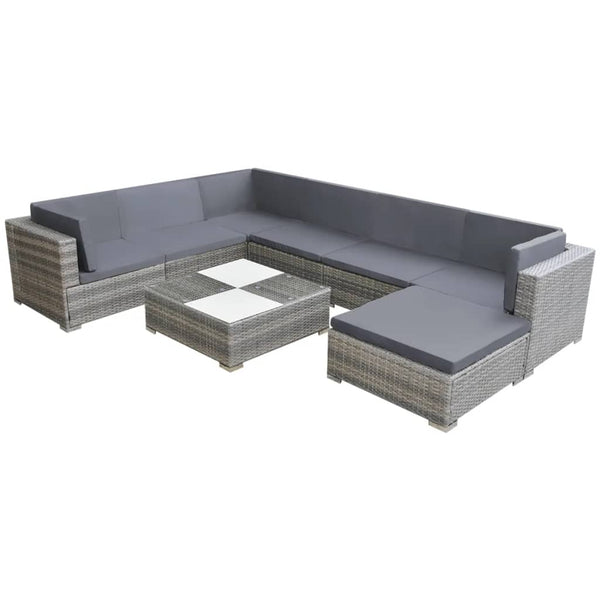 8 Piece Garden Lounge Set With Cushions Poly Rattan Grey