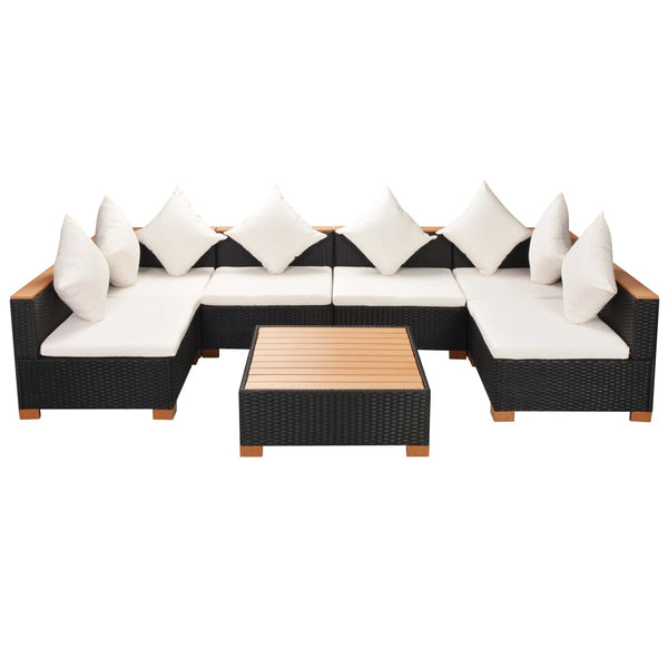 7 Piece Garden Lounge Set With Cushions Poly Rattan Black