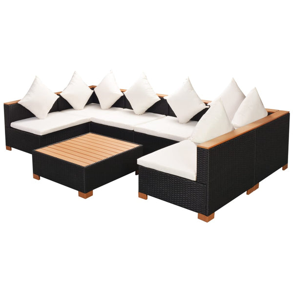 7 Piece Garden Lounge Set With Cushions Poly Rattan Black