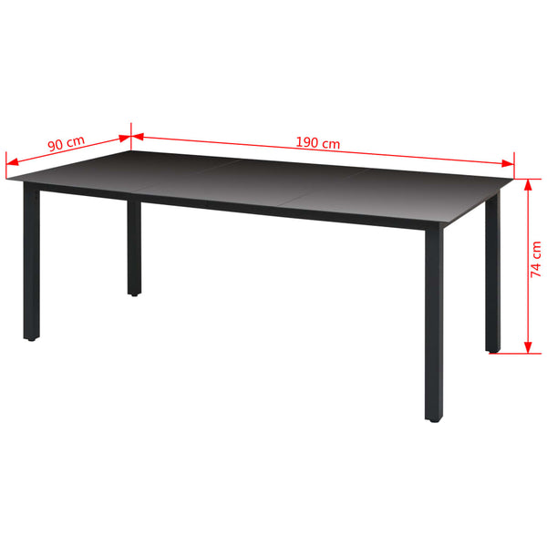 Garden Table Black 190X90x74 Cm Aluminium And Glass