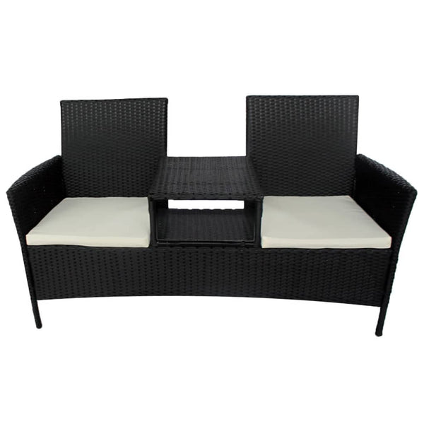 2-Seater Garden Sofa With Tea Table Poly Rattan Black