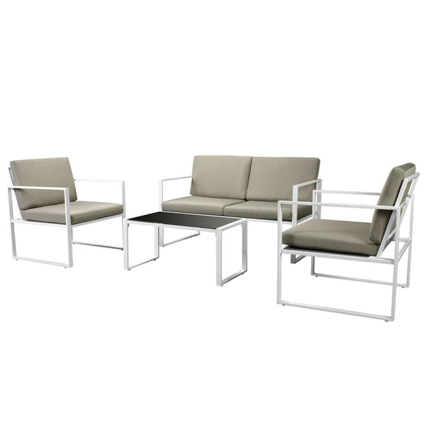 Vidaxl 4 Piece Garden Lounge Set With Cushions Steel White Loungers