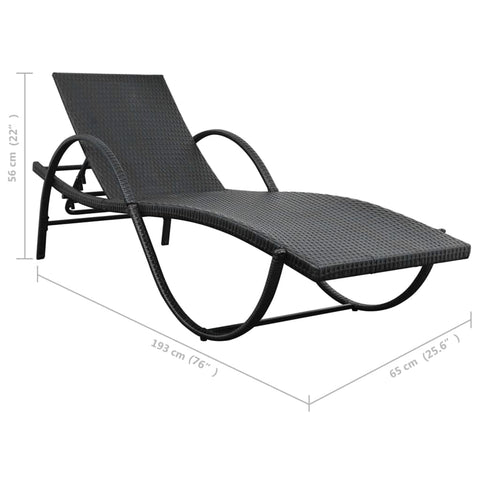 Sun Lounger With Cushion & Table Poly Rattan Black