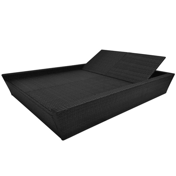 Outdoor Lounge Bed With Cushion Poly Rattan Black