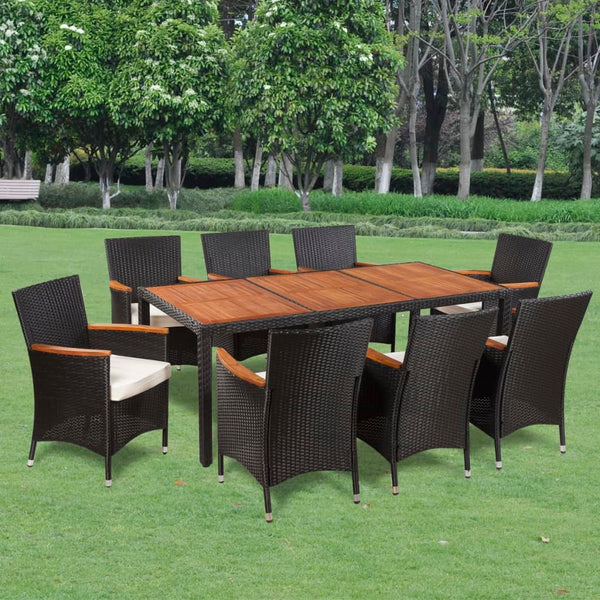 Vidaxl 9 Piece Outdoor Dining Set With Cushions Poly Rattan Outdoor Dining Sets