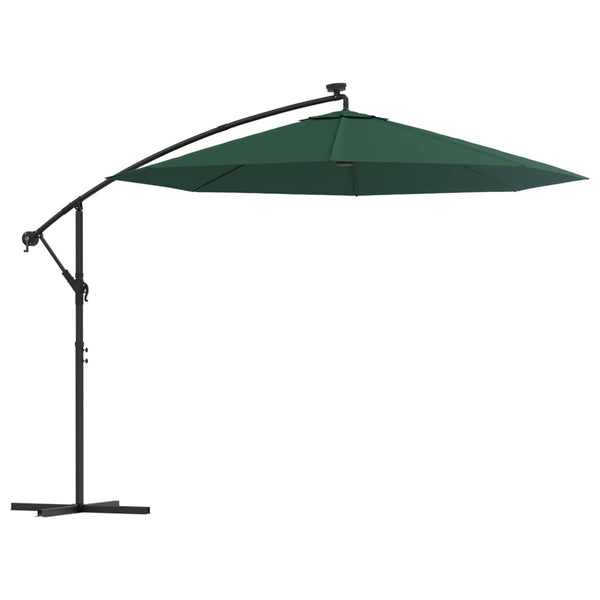 Hanging Parasol With Led Lighting 300 Cm Green Metal Pole Patio Umbrellas