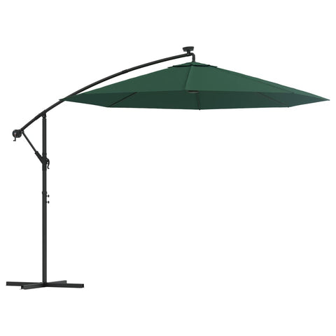 Hanging Parasol With Led Lighting 300 Cm Green Metal Pole Patio Umbrellas