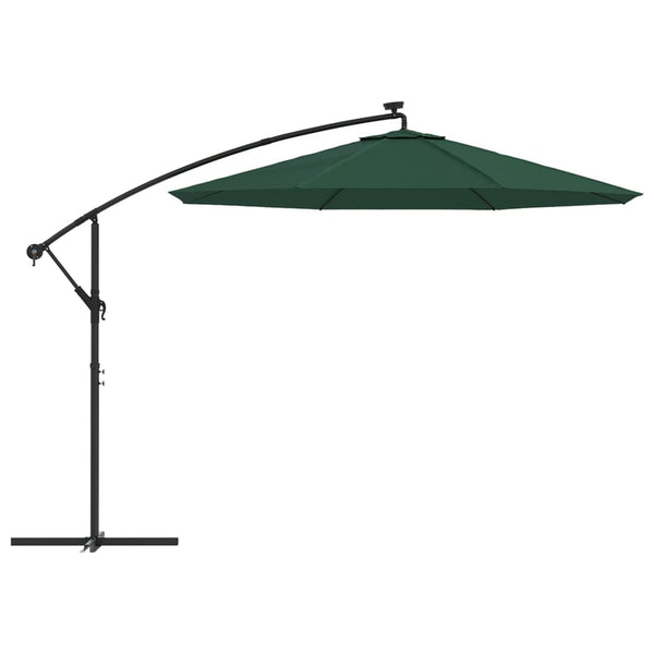 Hanging Parasol With Led Lighting 300 Cm Green Metal Pole Patio Umbrellas