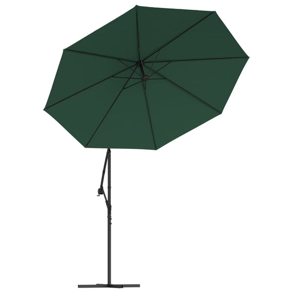 Hanging Parasol With Led Lighting 300 Cm Green Metal Pole Patio Umbrellas