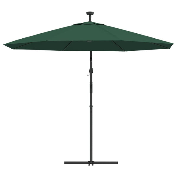 Hanging Parasol With Led Lighting 300 Cm Green Metal Pole Patio Umbrellas