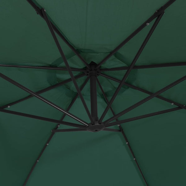 Hanging Parasol With Led Lighting 300 Cm Green Metal Pole Patio Umbrellas