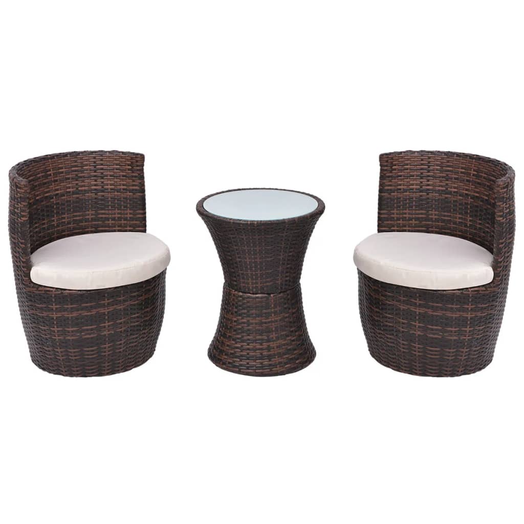 3 Piece Bistro Set With Cushions Poly Rattan Brown
