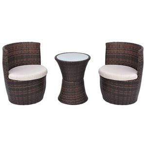 3 Piece Bistro Set With Cushions Poly Rattan Brown