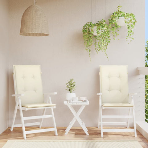 Garden Highback Chair Cushions 2 Pcs Cream 120X50x3 Cm Fabric