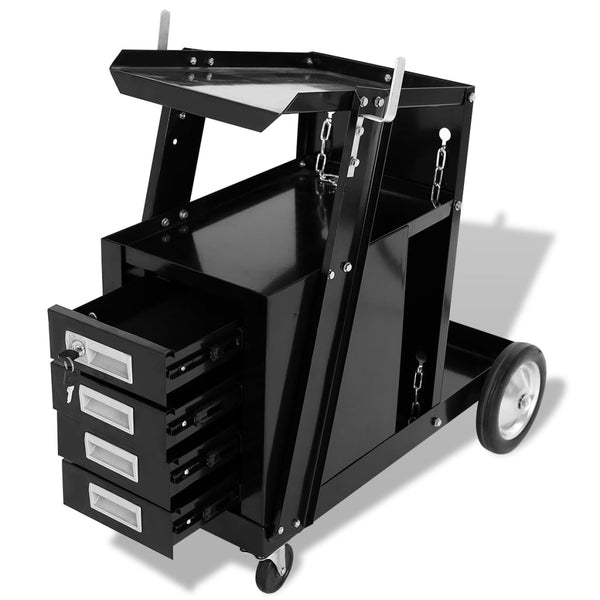 Welding Cart With 4 Drawers Black
