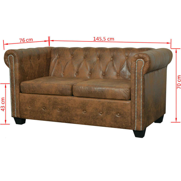 Chesterfield Sofa 2-Seater Artificial Leather Brown