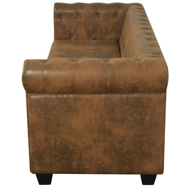 Chesterfield Sofa 3-Seater Artificial Leather Brown