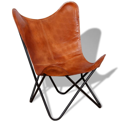 Butterfly Chair Brown Real Leather Accent Chairs