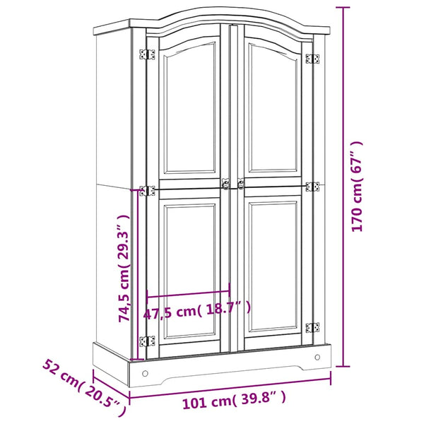 Vidaxl Wardrobe Mexican Pine Corona Range 2 Doors Wardrobes