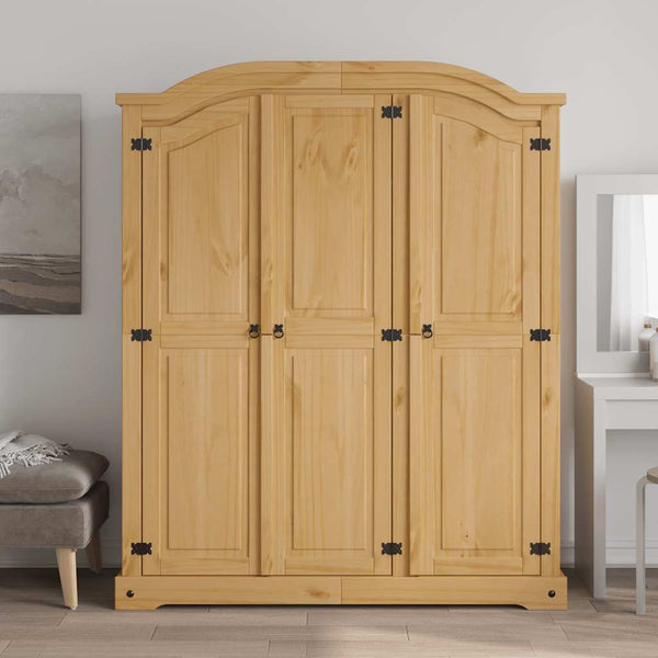 Solid Pinewood Wardrobe With Three Doors And Shelves For Bedroom Furniture Wardrobes