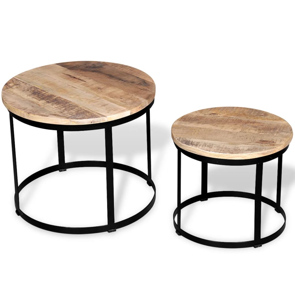 Vidaxl Coffee Table Set 2 Pieces Rough Mango Wood Round 40/50 Cm Coffee Tables