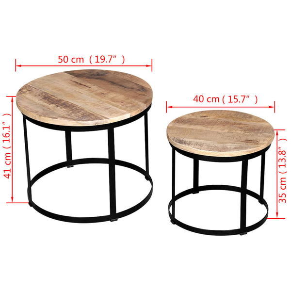 Vidaxl Coffee Table Set 2 Pieces Rough Mango Wood Round 40/50 Cm Coffee Tables