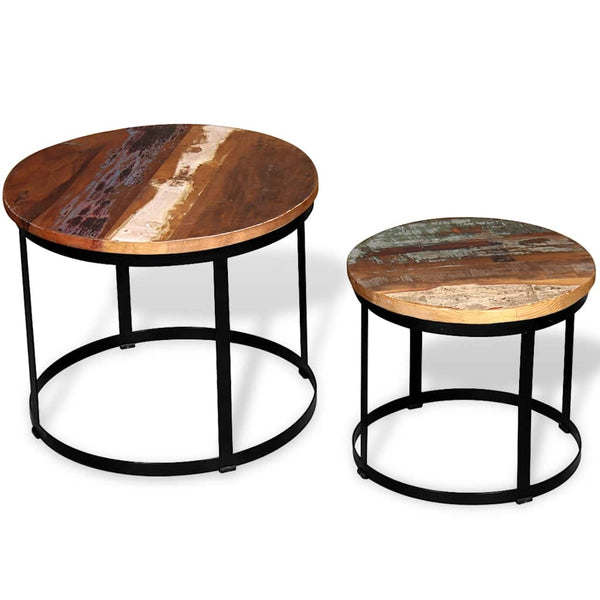 Vidaxl Coffee Table Set 2 Pieces Solid Reclaimed Wood Round 40/50Cm Coffee Tables