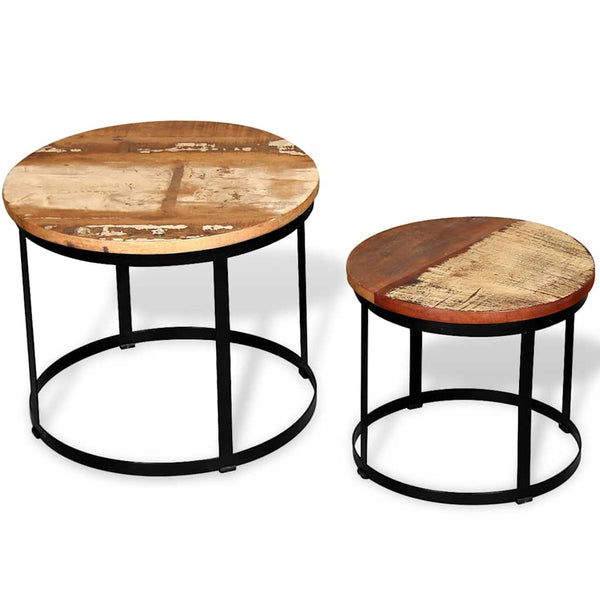 Vidaxl Coffee Table Set 2 Pieces Solid Reclaimed Wood Round 40/50Cm Coffee Tables