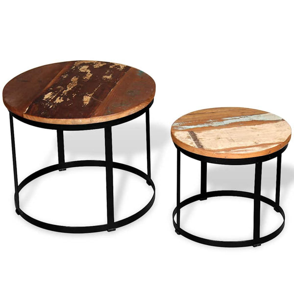 Vidaxl Coffee Table Set 2 Pieces Solid Reclaimed Wood Round 40/50Cm Coffee Tables