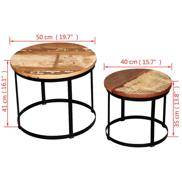 Vidaxl Coffee Table Set 2 Pieces Solid Reclaimed Wood Round 40/50Cm Coffee Tables