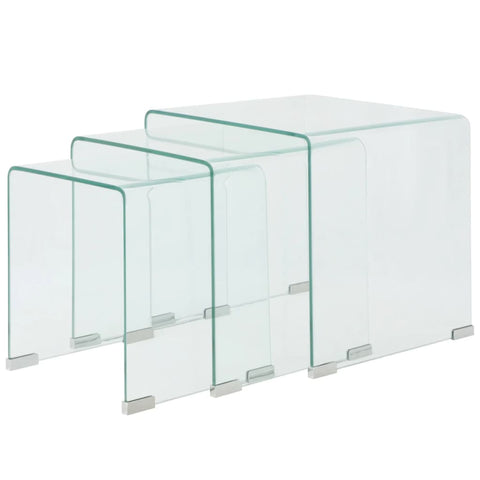 Three Piece Nesting Table Set Tempered Glass Clear Coffee Tables