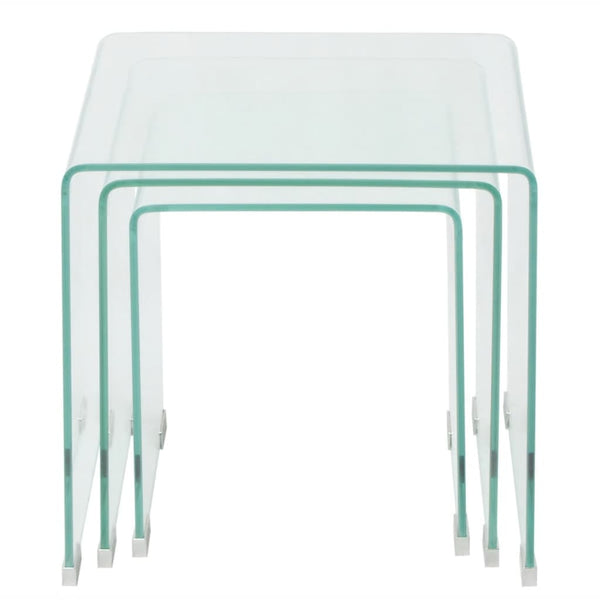 Three Piece Nesting Table Set Tempered Glass Clear Coffee Tables