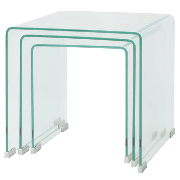 Three Piece Nesting Table Set Tempered Glass Clear Coffee Tables