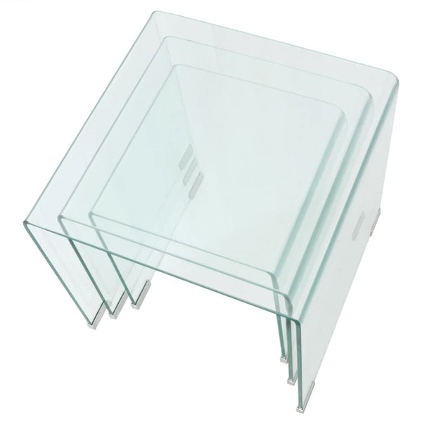 Three Piece Nesting Table Set Tempered Glass Clear Coffee Tables