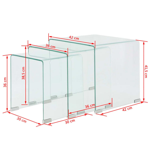 Three Piece Nesting Table Set Tempered Glass Clear Coffee Tables