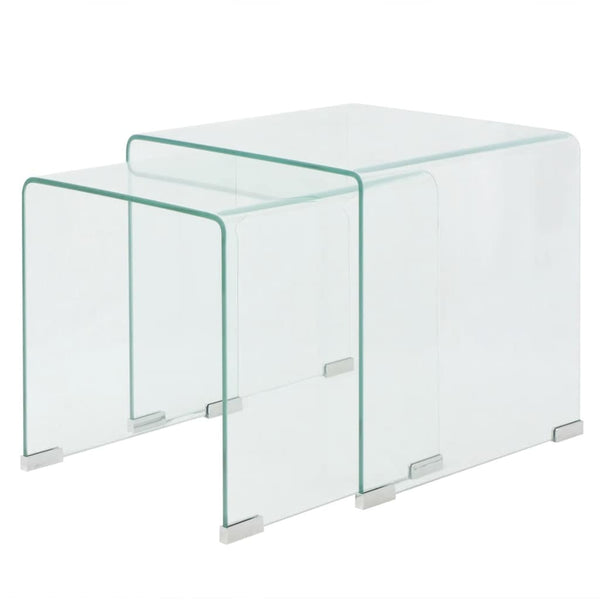 Vidaxl Two Piece Nesting Table Set Tempered Glass Clear Side Tables