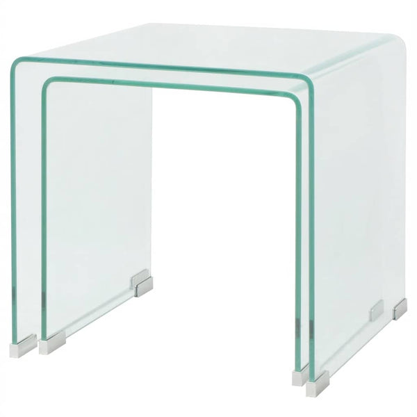 Vidaxl Two Piece Nesting Table Set Tempered Glass Clear Side Tables