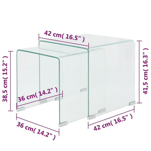 Vidaxl Two Piece Nesting Table Set Tempered Glass Clear Side Tables