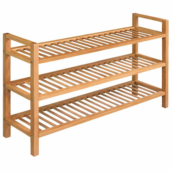 Vidaxl Shoe Rack With 3 Shelves 100X27x60 Cm Solid Oak Wood Shoe Racks