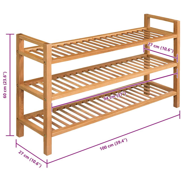 Vidaxl Shoe Rack With 3 Shelves 100X27x60 Cm Solid Oak Wood Shoe Racks