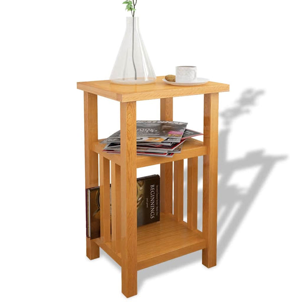Vidaxl End Table With Magazine Shelf 27X35x55 Cm Solid Oak Wood Side Tables