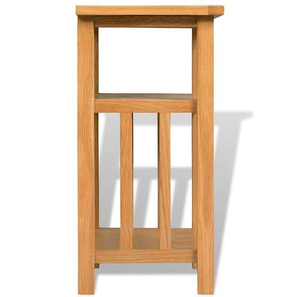 Vidaxl End Table With Magazine Shelf 27X35x55 Cm Solid Oak Wood Side Tables