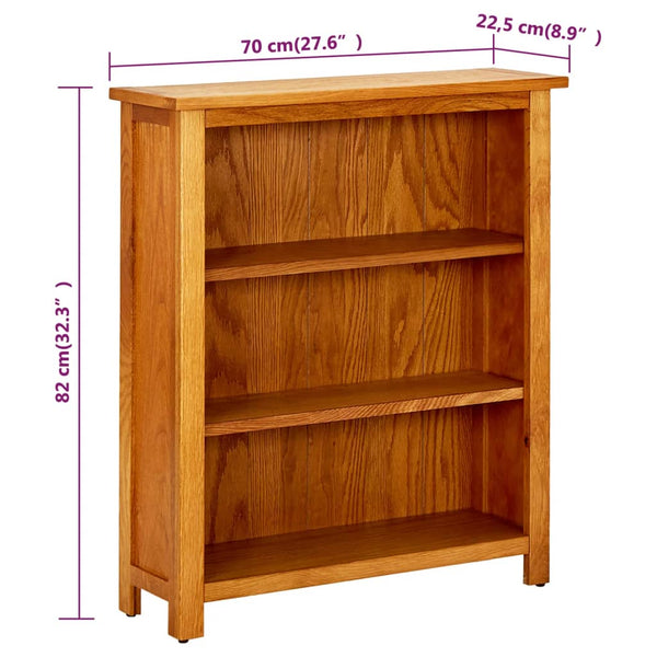 Vidaxl 3 Tier Bookcase 70X22.5X82 Cm Solid Oak Wood Bookshelves