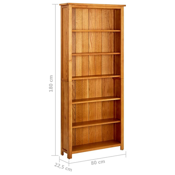 Vidaxl 6 Tier Bookcase 80X22.5X180 Cm Solid Oak Wood Bookshelves