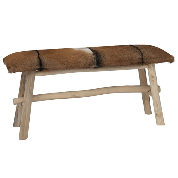 Vidaxl Bench Goatskin Leather Teak Benches