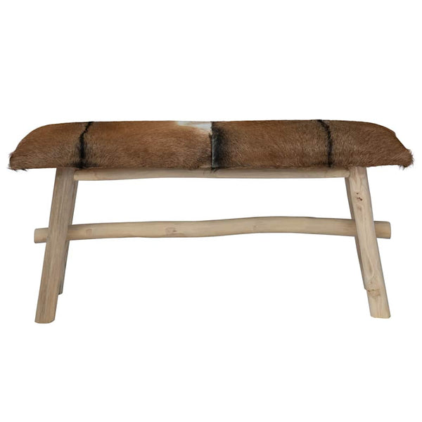 Vidaxl Bench Goatskin Leather Teak Benches
