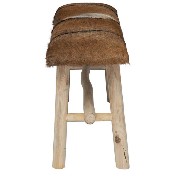 Vidaxl Bench Goatskin Leather Teak Benches