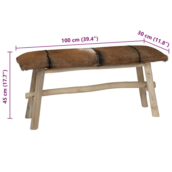 Vidaxl Bench Goatskin Leather Teak Benches