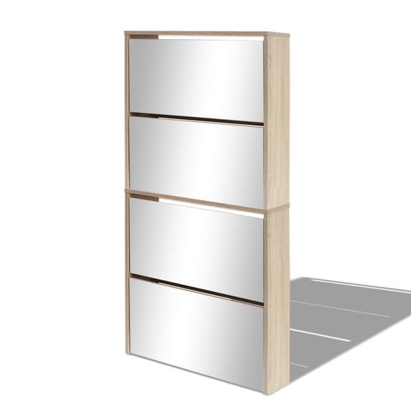 Shoe Cabinet 4 Layer Mirror Oak 63X17x134 Cm Shoe Cabinets